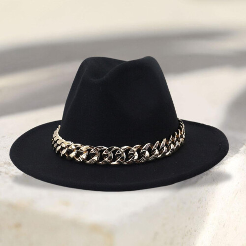 Κομψό καπέλο Fedora με φαρδύ γείσο και αλυσίδα, μέγεθος Βρετανικού τύπου για 2