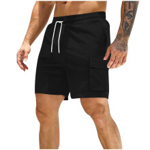 Herre Cargo Shorts Ensfarvet Fløjlsbukser Casual Elastik i Taljen Lommer Arbejdsshorts Bukser S-3XL