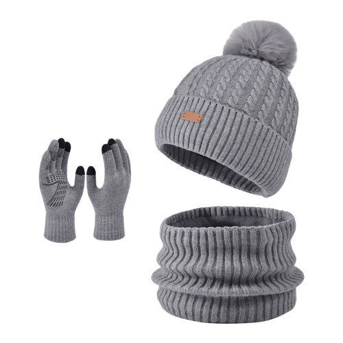 Σετ Κασκόλ και Γαντιών για Γυναικεία Καπέλα Beanie Ζεστά Χειμερινά Γάντι Πλέξιμο 2