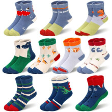 10 Pairs Kids Boys Fun Novelty Socks Toddler None Slip Cotton Crew Dress Socks Cartoon Dinosaur Car Shark Stripes
