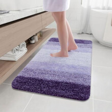 Tappeto da bagno in microfibra a pelo lungo, antiscivolo, assorbente e lavabile in lavatrice, 45x27 cm, viola scuro, rettangolare.