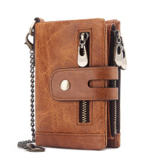 Vintage kleine damesportemonnee met RFID-blokkering en ketting, leren tasje (bruin)