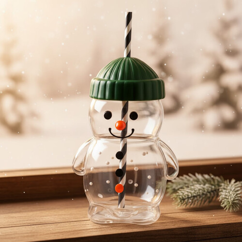 Ποτήρι με καλαμάκι Honey Snow Bear, αδιάβροχο γυάλινο ποτήρι χιονάνθρωπου για παγωμένο