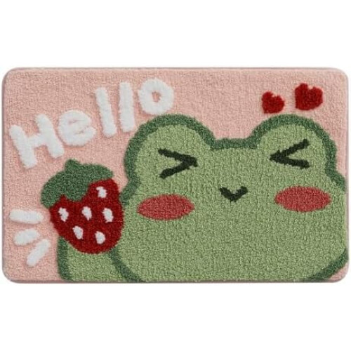 Χαριτωμένο χαλάκι μπάνιου Hello Frog – Shaggy, υψηλής απορροφητικότητας και 1