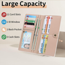 Portafoglio da donna JINYUN - Portafoglio sottile RFID per donna, porta carte di credito, a due ante, con 11 scomparti per carte e finestra per