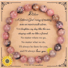Inspirerende armband met zonnebloem voor vrouwen – Elastisch sieraad met amethistroze, geschikt voor moeder, dochter, oma, kleindochter, nichtje,