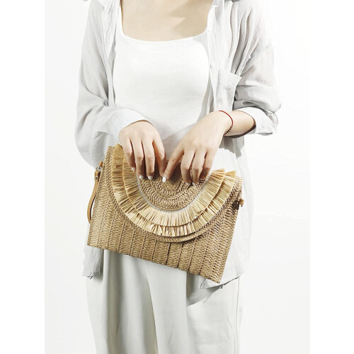 Ψάθινη τσάντα Crossbody για γυναίκες, καλοκαιρινή τσάντα παραλίας σε σχήμα φακέλου 1