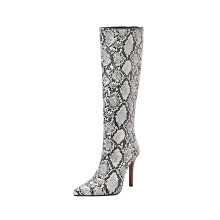 Botas de montar para mujer, extragrandes, para otoño/invierno, con punta, tacón fino de madera, tacón súper alto, cremallera trasera, botas hasta