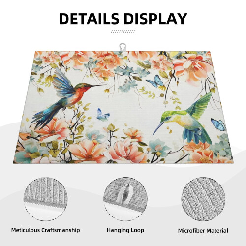 Στρώμα στεγνώματος πιάτων Hummingbird Flowers – Ακουαρέλα με λουλουδάτες πεταλούδες, 2