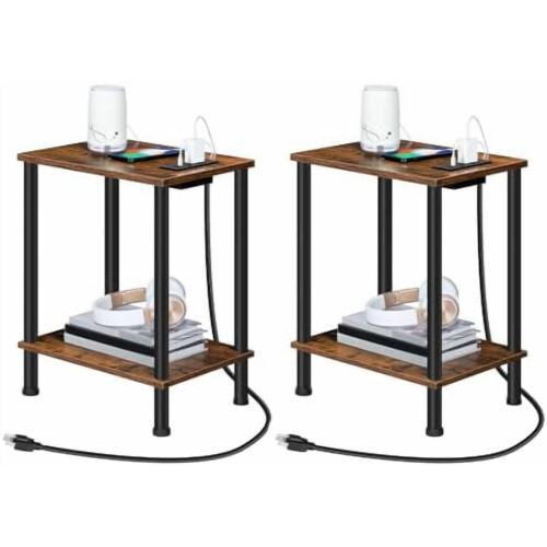 2-pack laddningsbara sidobord med USB och AC-uttag