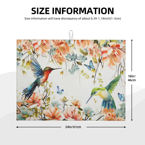 Στρώμα στεγνώματος πιάτων Hummingbird Flowers – Ακουαρέλα με λουλουδάτες πεταλούδες, 1