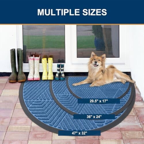 Half Circle Outdoor Doormat, Woven Polyester & Rubber, 1 1