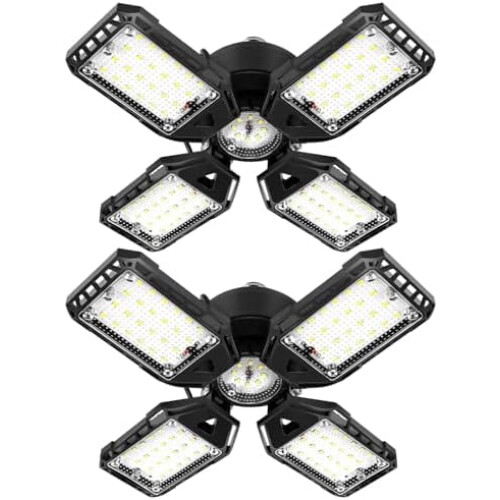Λαμπτήρας LED για γκαράζ, 2 τεμάχια, 120W 12000LM 6500K, 4+1 παραμορφώσιμα πάνελ, E26/E27,