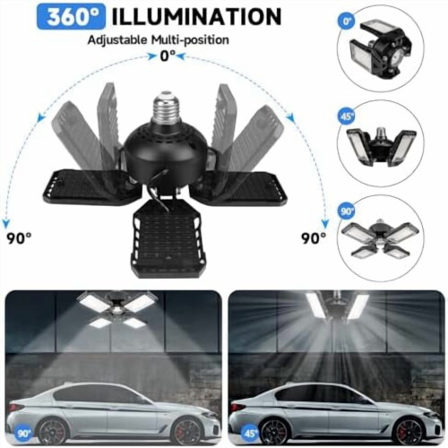 Λαμπτήρας LED για γκαράζ, 2 τεμάχια, 120W 12000LM 6500K, 4+1 παραμορφώσιμα πάνελ, E26/E27, 1