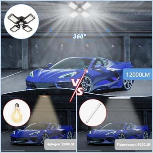 Λαμπτήρας LED για γκαράζ, 2 τεμάχια, 120W 12000LM 6500K, 4+1 παραμορφώσιμα πάνελ, E26/E27, 2