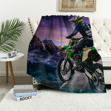 Patifu Dirt Bike Plush Blanket, Motocross Rider Fleece Throw, Starry Sky Sherpa Blanket for Sofa/Couch/Bed – 40x50" White