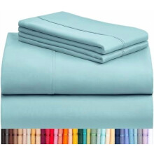 4-teiliges kühlendes Bettwäscheset mit tiefen Taschen, knitterfrei, Hotelqualität – Spannbettlaken + normales Laken + 2 Kissenbezüge (Aqua)