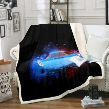 Couverture polaire motif voiture de course – Douce couverture en peluche sherpa bleue, 76 x 102 cm, convient aux garçons et aux hommes, thème