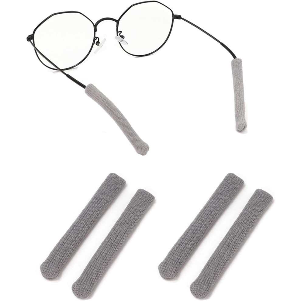 Grey Soft Knitting Cotton Eyeglasses Temple Tips Sleeve Retainer, Anti-Slip Ear Cushions (2 Pairs )