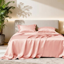 4-teiliges Satin-Bettwäscheset (Kingsize) – Korallenfarben, seidig, tiefe Taschen, luxuriöses Seidengefühl (1 Bettlaken, 1 Spannbettlaken, 2