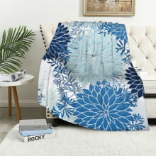 Teal Green Blue Dahlias Floral Throw Blanket – Soft Flannel, Lightweight, for Sofa, Bedroom & Living Room Decor