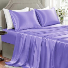 California King Satin-Bettwäsche-Set – 4-teiliges luxuriöses, knitterfreies Lavendel-Satin-Set, 1 Spannbettlaken, 1 normales Bettlaken, 2