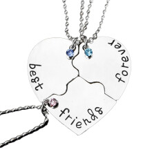 MOQIN Best Friends Forever Necklace Set with Crystal Broken Heart Charm, Alloy Matching Puzzle Piece BBF Pendant – Compatible with All Necklaces