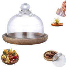 Globo de Neve para Charcutaria: Cúpula de Vidro Transparente + Base de Madeira de Acácia – Mini Suporte para Bolos, Queijos, Aperitivos, Festas e