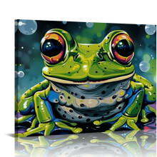 Veggkunsttrykk av frosk med store øyne og bobler 40x30 cm