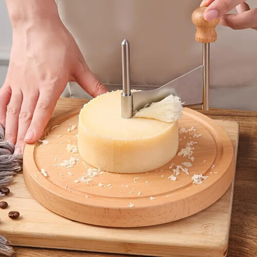 Rueda rizadora de queso de acero inoxidable con base de madera 2