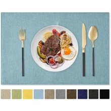 Cloth Placemats Set of 4, 12"x18", Heat-Resistant Double-Layer Burlap, Washable Linen Farmhouse Mats for Kitchen/Dining/Party/Outdoor, Teal