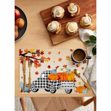 Fall Placemats Set of 4, Cotton Linen Heat-Insulating Harvest/Thanksgiving Table Decor – Compatible with Standard Tables