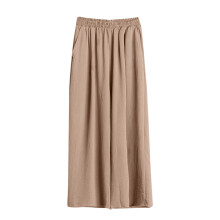 Plus size damebukser i issilke, bomulds-hør, brede ben med elastisk talje - ensfarvet, løstsiddende, afslappet hjemmetøj | 3XL-5XL