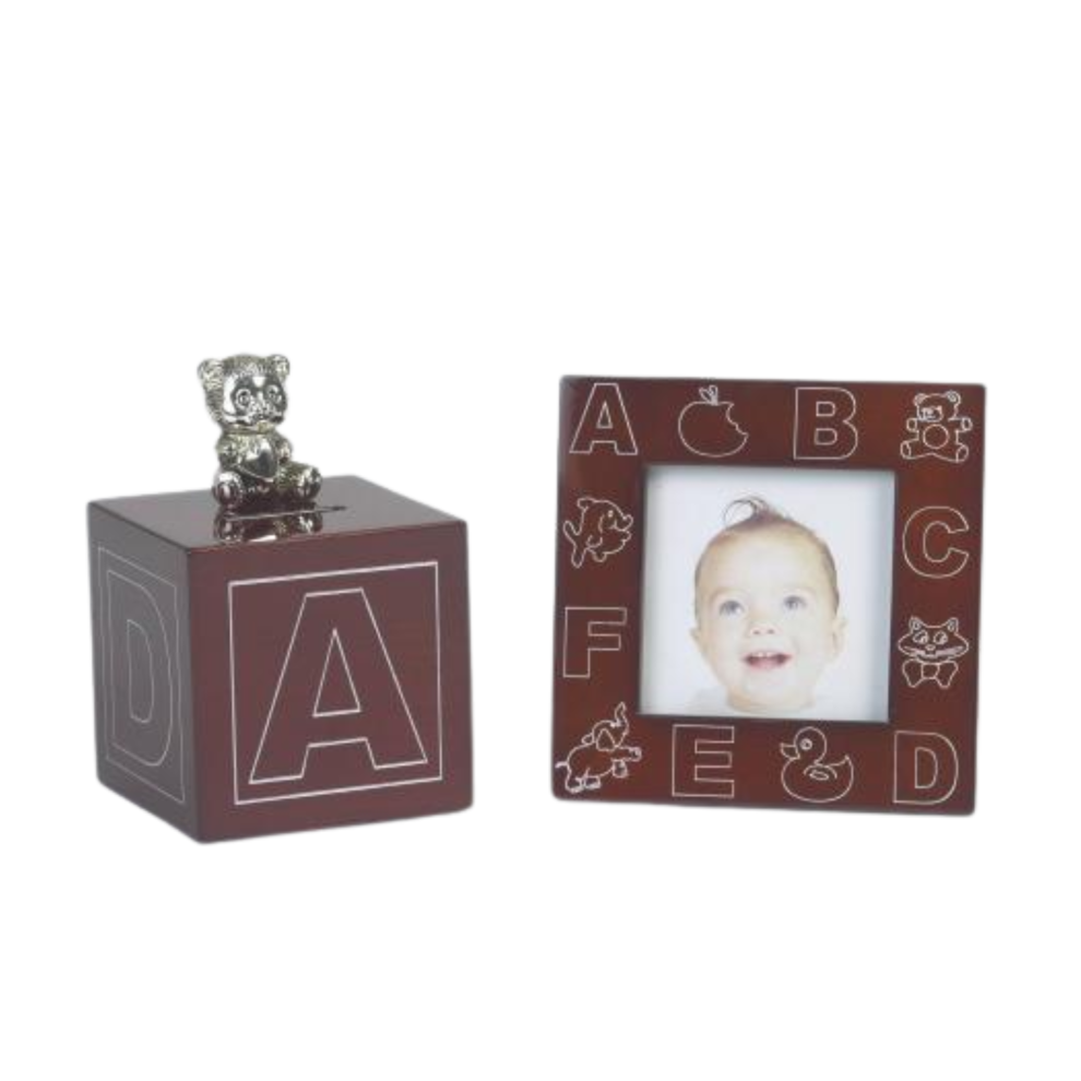 - Juliana Wood Effect Money Box & Photo Frame Baby Gift SetAbc Design - Image 3