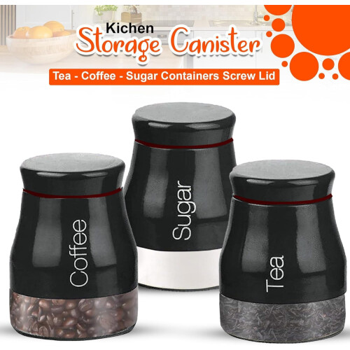 3Pcs Kitchen Storage Canisters Tea Coffee Sugar UK