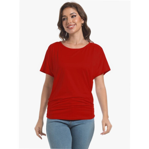 Γυναικεία Casual T-shirts Dolman με κοντομάνικα πουκάμισα, τοπ με βολάν και φαρδιά
