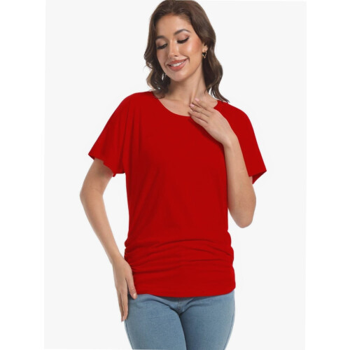 Γυναικεία Casual T-shirts Dolman με κοντομάνικα πουκάμισα, τοπ με βολάν και φαρδιά 2