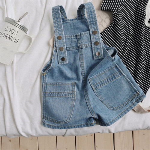Vintage wash denim romper with adjustable straps 1