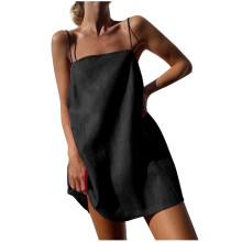 Vestido de verano para mujer, de lino, con tirantes finos, sin mangas, minivestido, bonito, corte en A, con cremallera en la espalda, vestido corto