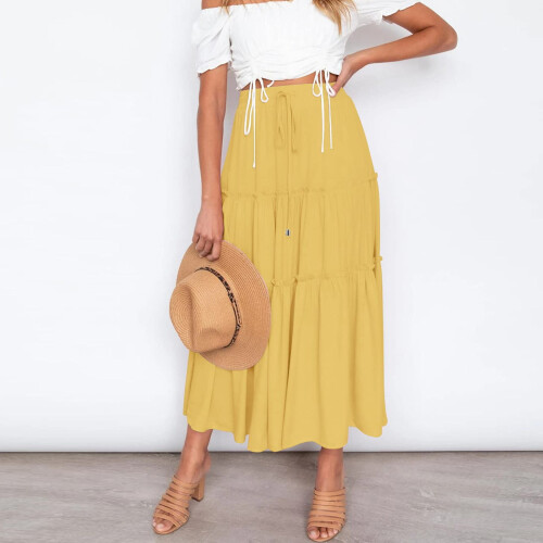 Γυναικεία Φούστα Boho Maxi με Ελαστική Μέση, Φούστα σε Γραμμή Α με Ριχτό Φόρεμα και 1