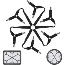Adjustable Sheet Fastener Straps for Full/Queen/King/Twin Beds – Non-Slip Clips & Elastic Bands (1 Pair, 6-Side)