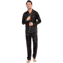 Ensemble pyjama homme en satin, manches longues, couleur unie, 2 pièces