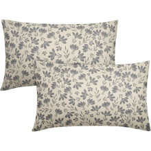 Vintage-Kissenbezüge mit Blumenmuster, 45 x 45 cm, 2er-Set, rustikale Kissenbezüge aus schwarzem und braunem Leinen für Sofa, Bett, Landhausstil