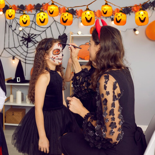 Φωτάκια σε σχήμα κολοκύθας για το Halloween, 10 πορτοκαλί LED, με δυνατότητα σύνδεσης και 1
