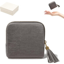 Travel Jewelry Case with Zipper, Velvet Lining, 5 Compartments + Side Pockets for Rings, Bracelets, Bangles, Cards (Gray)