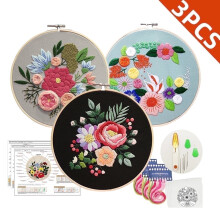 Kit de Bordado Floral para Adultos Iniciantes, 3 Conjuntos de Ponto Cruz Incluindo Bastidor e Ferramentas Completas para Bordado, Presente Artesanal