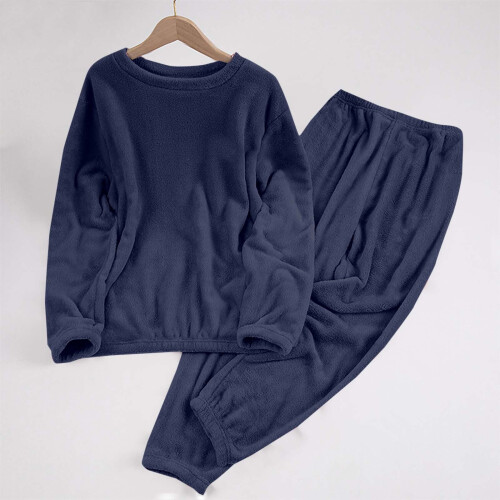 Γυναικείο σετ πιτζάμας από φλις, S-2XL Plus Size, σκούρο μπλε, με απαλή φανέλα, λάστιχο 1