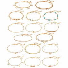 Pulseiras de tornozelo femininas douradas e prateadas, dois estilos ajustáveis.