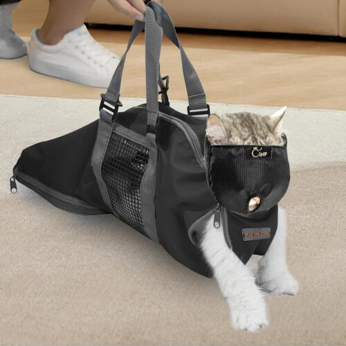 Cinf cat grooming restraint bag with muzzle Black M
