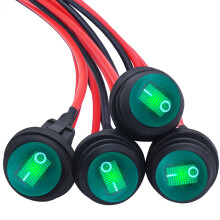 4 db 12 V-os vízálló billenőkapcsoló SPST3-tűs BE/KI zöld LED-del, levehető vezetékekkel – kompatibilis autóval, hajóval, teherautóval,